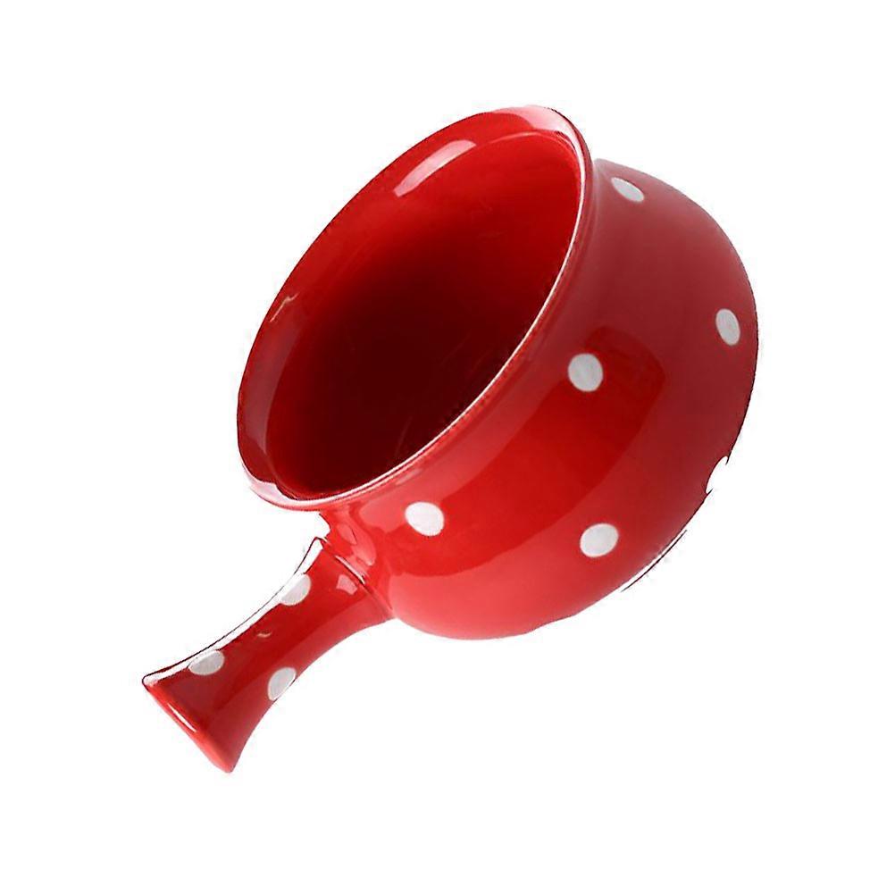 Breakfast Ceramic Bowl with Handle for Home Use Red Practical Tableware