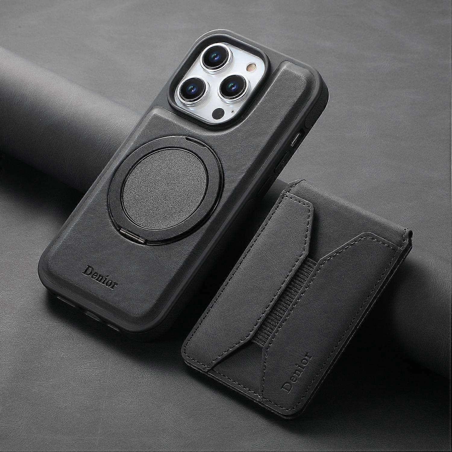 Case For Iphone 13 Pro Black Magnetic Rotating Bracket Combination Function Card Holder No10650