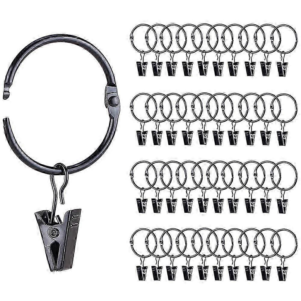 42 Pack Openable Curtain Rings with Clips, 1 Inch Interior Diameter, Heavy Duty Rustproof Decorative