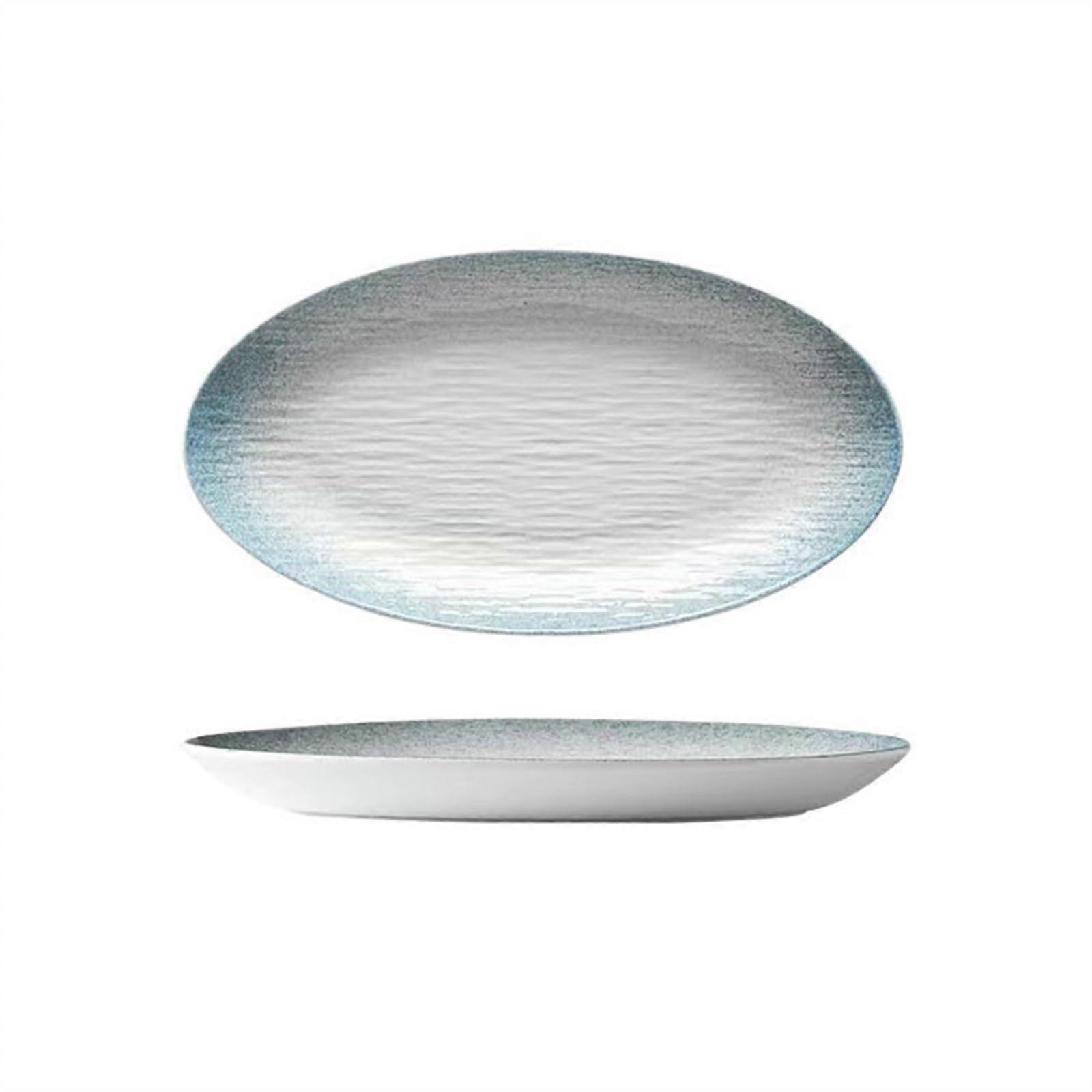 12 Inch Ceramic Fish Serving Platter with Elegant Stone Texture, Large Rectangular Dinner Plate