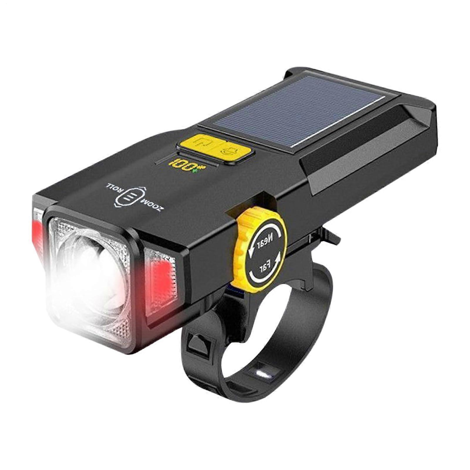 Brightness Solar Bike Headlight with Smart Battery Display, USB Charging, Dual Light Modes