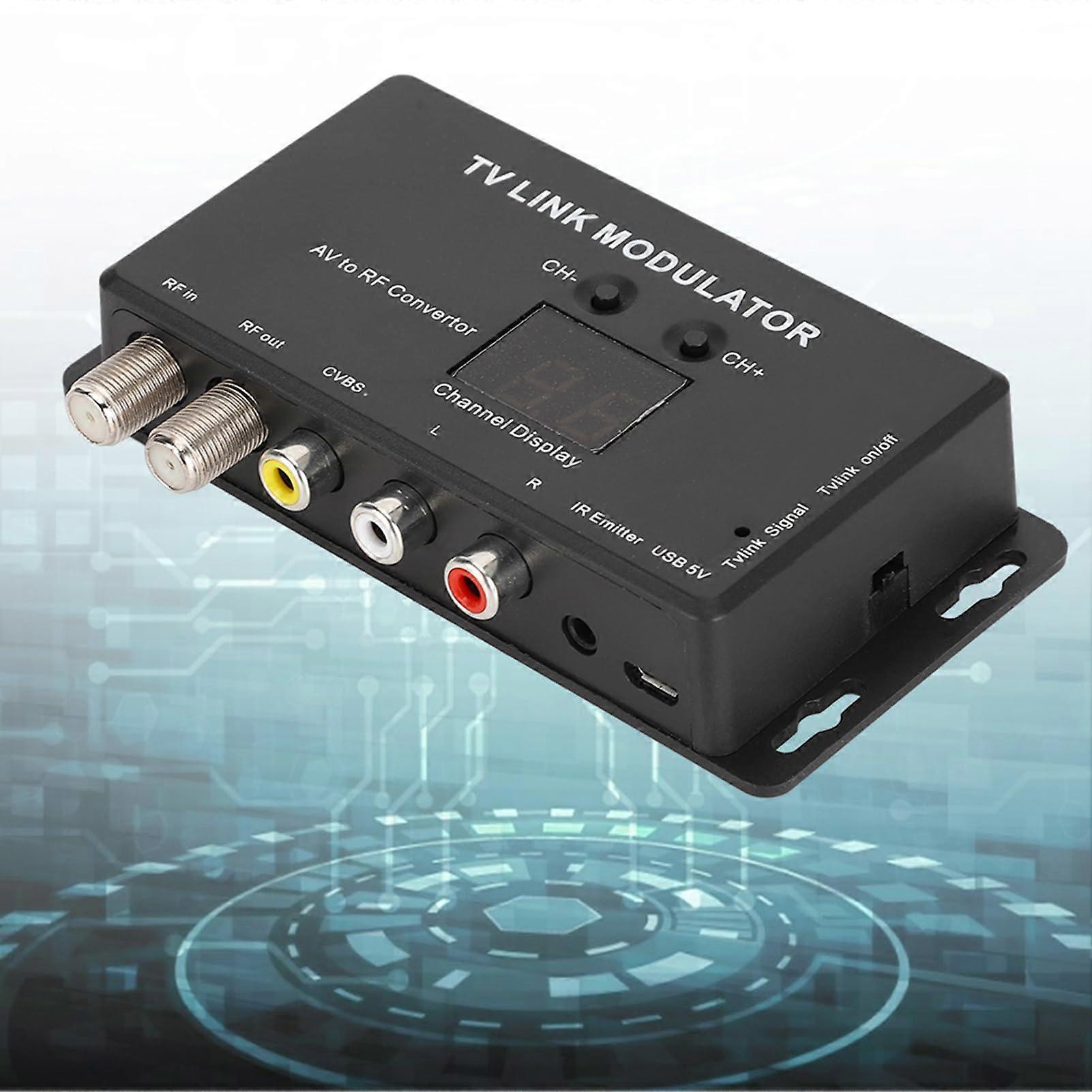 UHF TV Modulator AV to RF Converter with Channel Display PAL NTSC Support for Multiple TVs