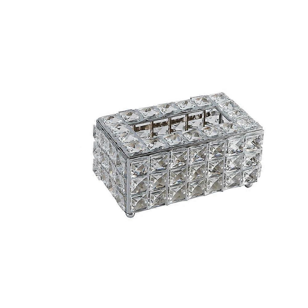 Tissue Box Holder with Crystal Hardware, Decorative Cover for Home Office, Easy Tissue Replacement, Grey