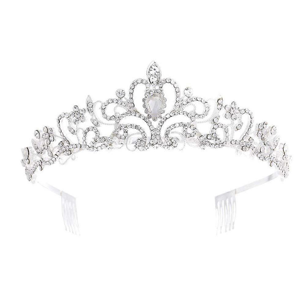 Bridal Crown Crystal Headpiece with Rhinestone Wedding Tiara and Secure Side Combs