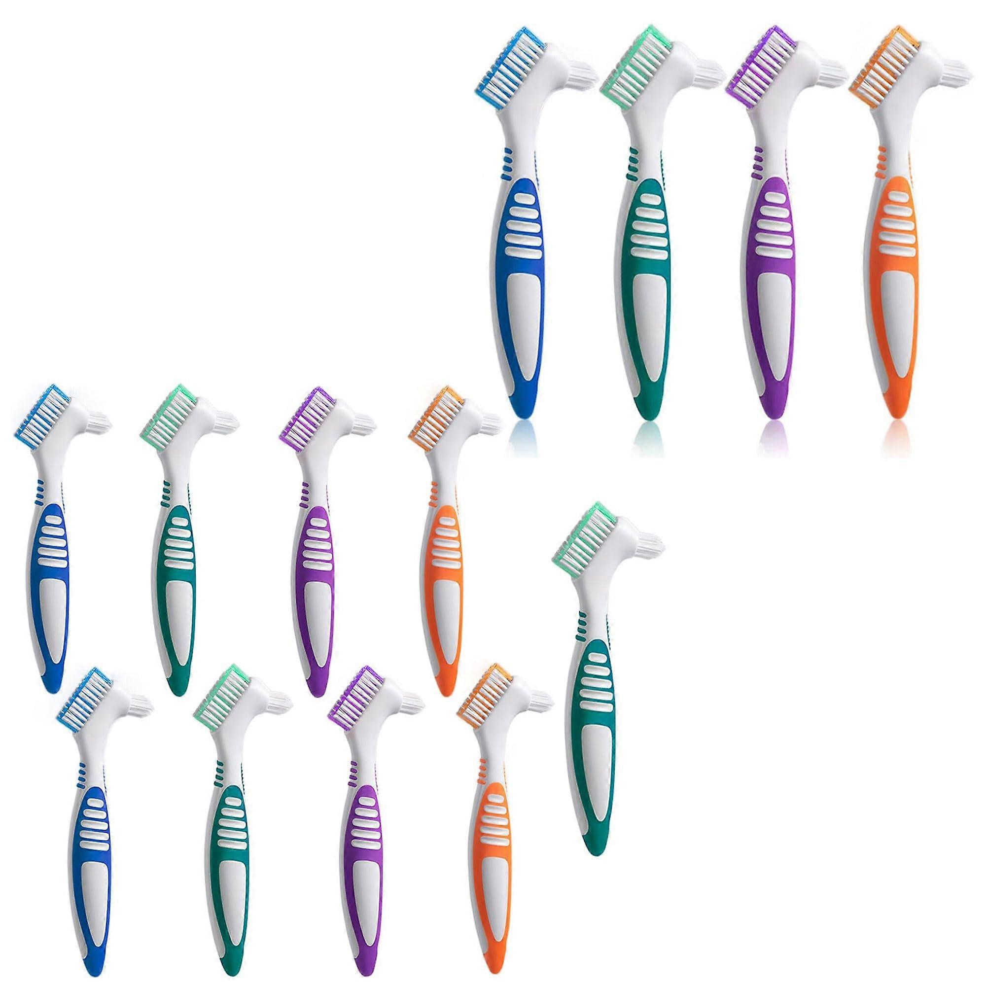13PCS Dual Head Denture Brush Set, Soft Bristle Denture Cleaning Tool for Full Care