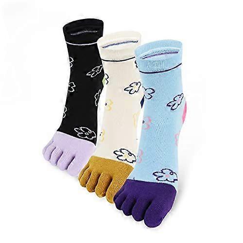 Women Funny Five Finger Toe Socks Cotton Toe Separated Running   3-Pack