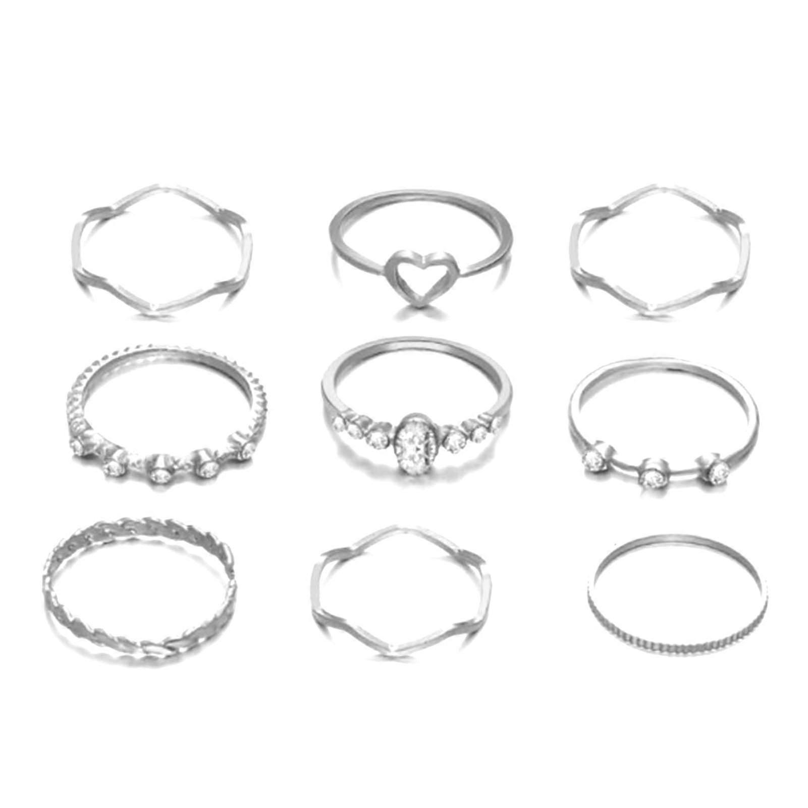 9 Pcs/Set Lady Finger Ring Exquisite Vintage Simple Creative Ring Set for Gift