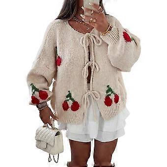 Womem Tie Front Oversized Open Front Cute Sweater Coats Y2k Lantern Sleeve Casual Loose Outwear Apricot S