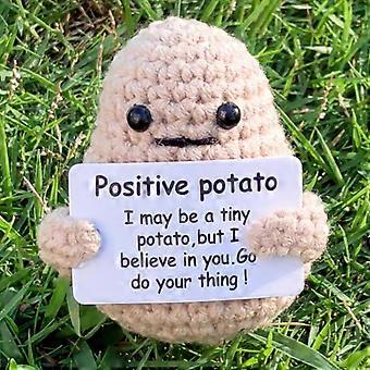 Cute Crochet Potato Doll with Positive Card, Funny Mini Knitted Plush Gift for Friends and Desk Decor