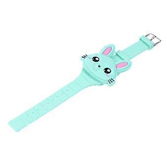 Kinderhorloge in de vorm van een konijn, gemaakt van siliconen met LED-lampje, groen.