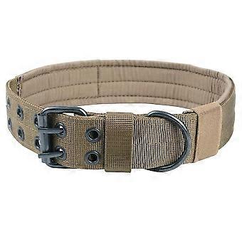 Military Dog Collar Adjustable Metal D-Ring And Buckle Working Dog Collar-Khaki
