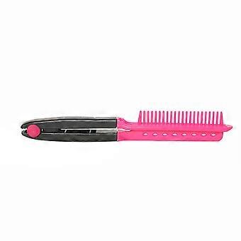 V Shape Comb Hair Straightener Comb for Hair Styling Portable Pink