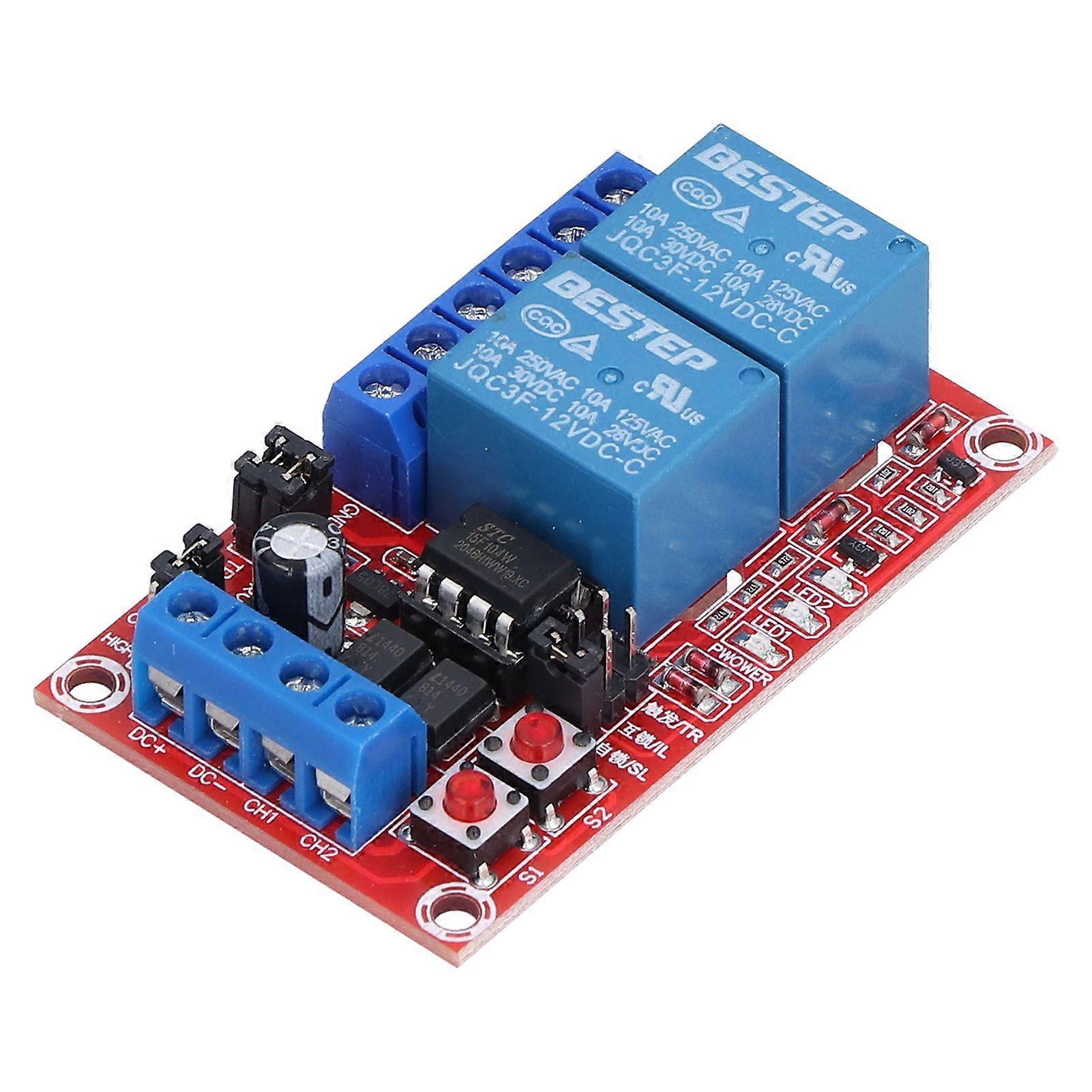Relay Module 2 Channel Button Self Locking Interlock High Low Level Trigger with Switch Light12V