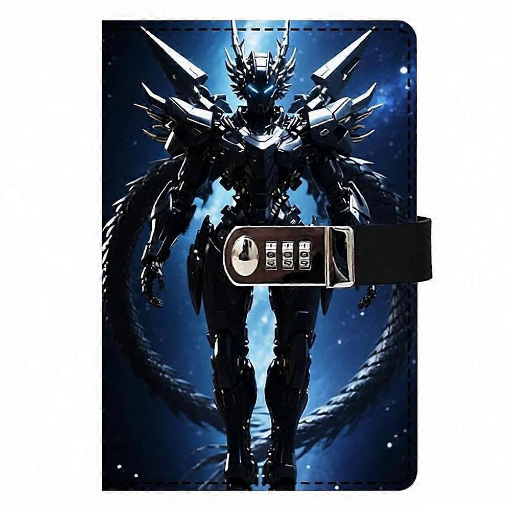 Mecha Pattern PU Leather Password Notebook, A5 Journal with Combination Lock, Personal Diary with Lock