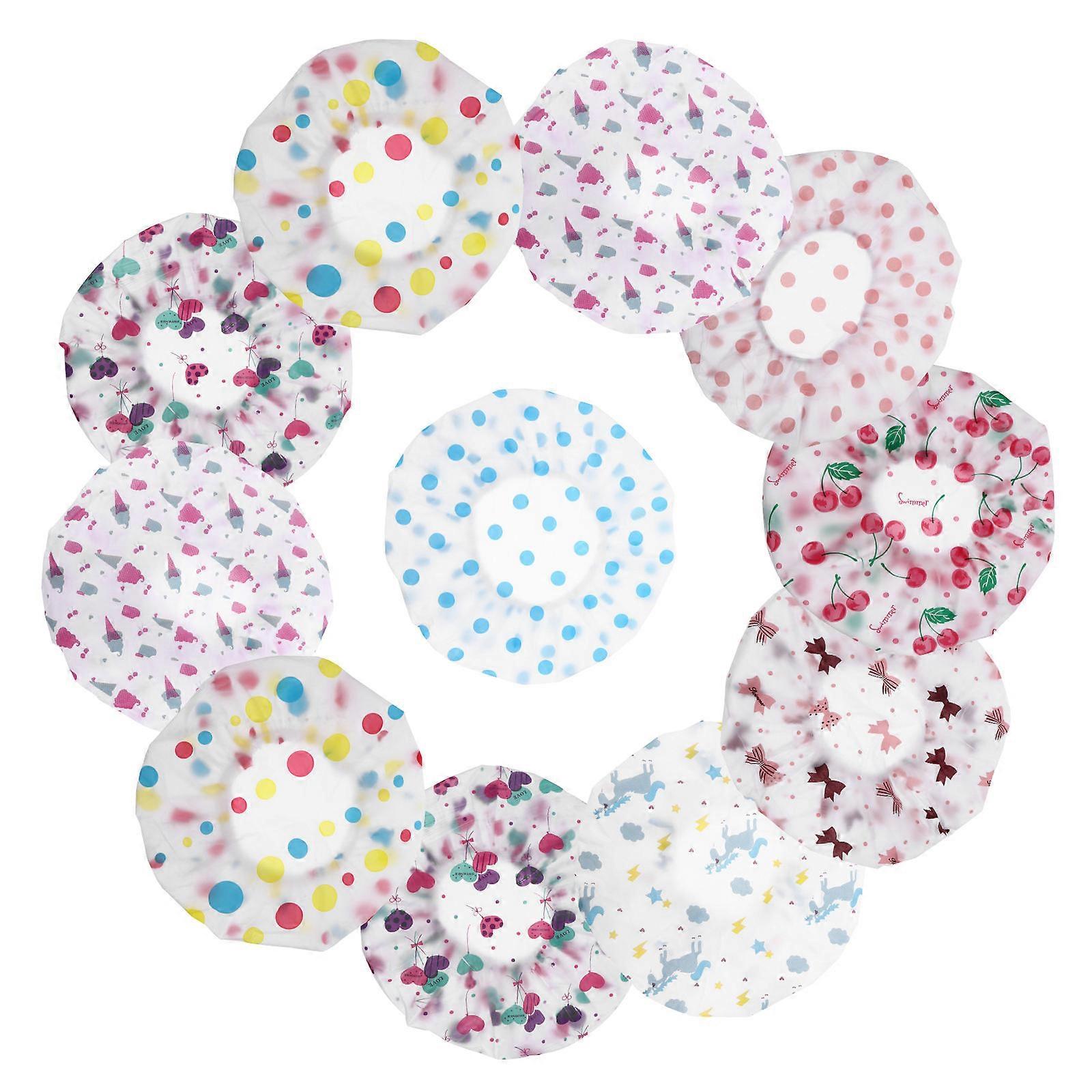 11pcs Waterproof Bathing Caps Printing Pattern Shower Random Pattern