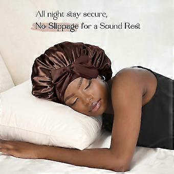SQCLV Double Layer Satin Sleeping Bonnet with Tie Band for Women Curly Natural Hair