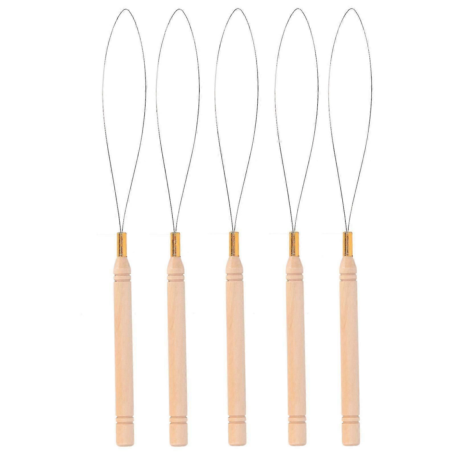 5pcs Hair Extension Loop Needle Kit Anti Slip Beech Handle Pulling Hook Needle For Tufting