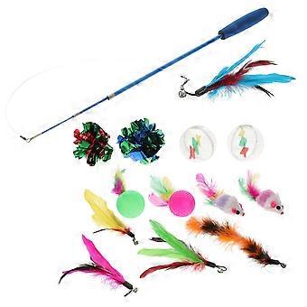 Cat Teaser Retractable Fishing Rod for Interactive Play 1Set