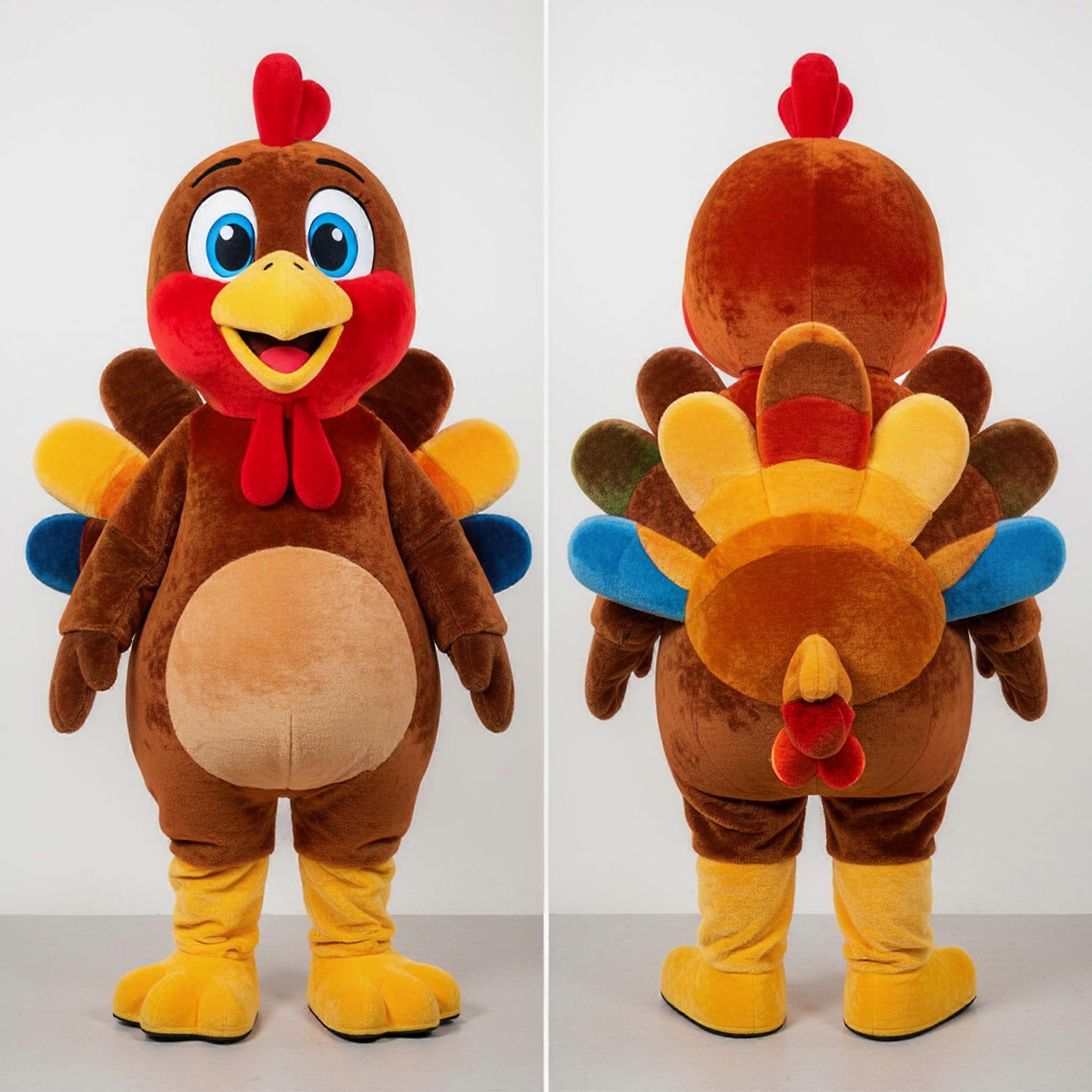 MASTICOT Rust Orange Fluffy Turkey Mascot