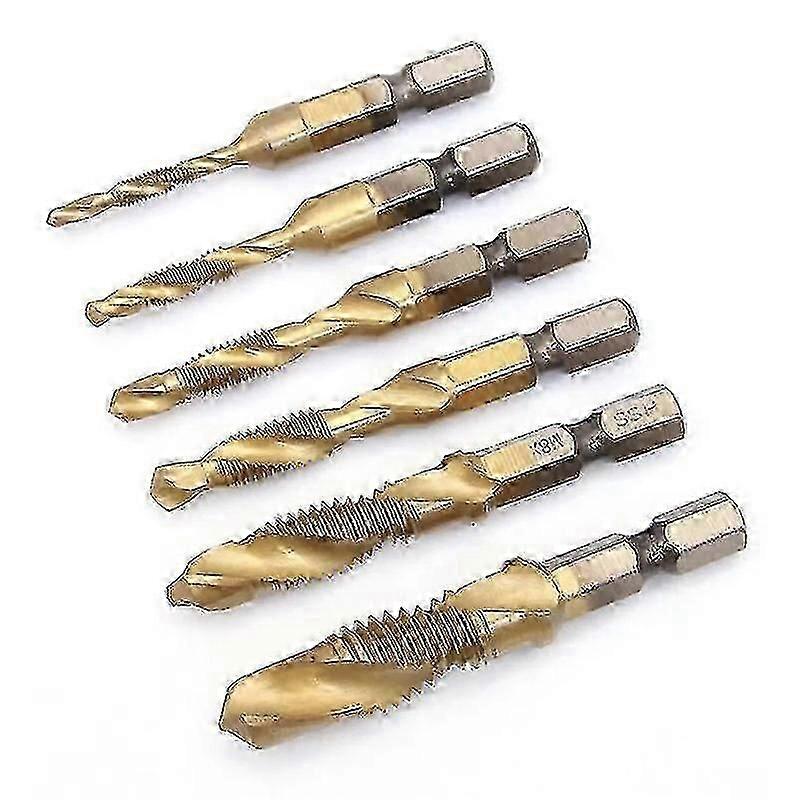 Thread Bits Kit 6 Pack High Speed Steel Combination Drill Tap Bit Set Hex Shank Thread Drill