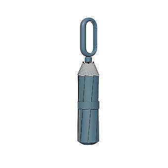 Inverted Umbrella with Carabiner Clip Handle, Windproof Reverse Folding UV Sun Protection Travel Umbrella Blue 35cm