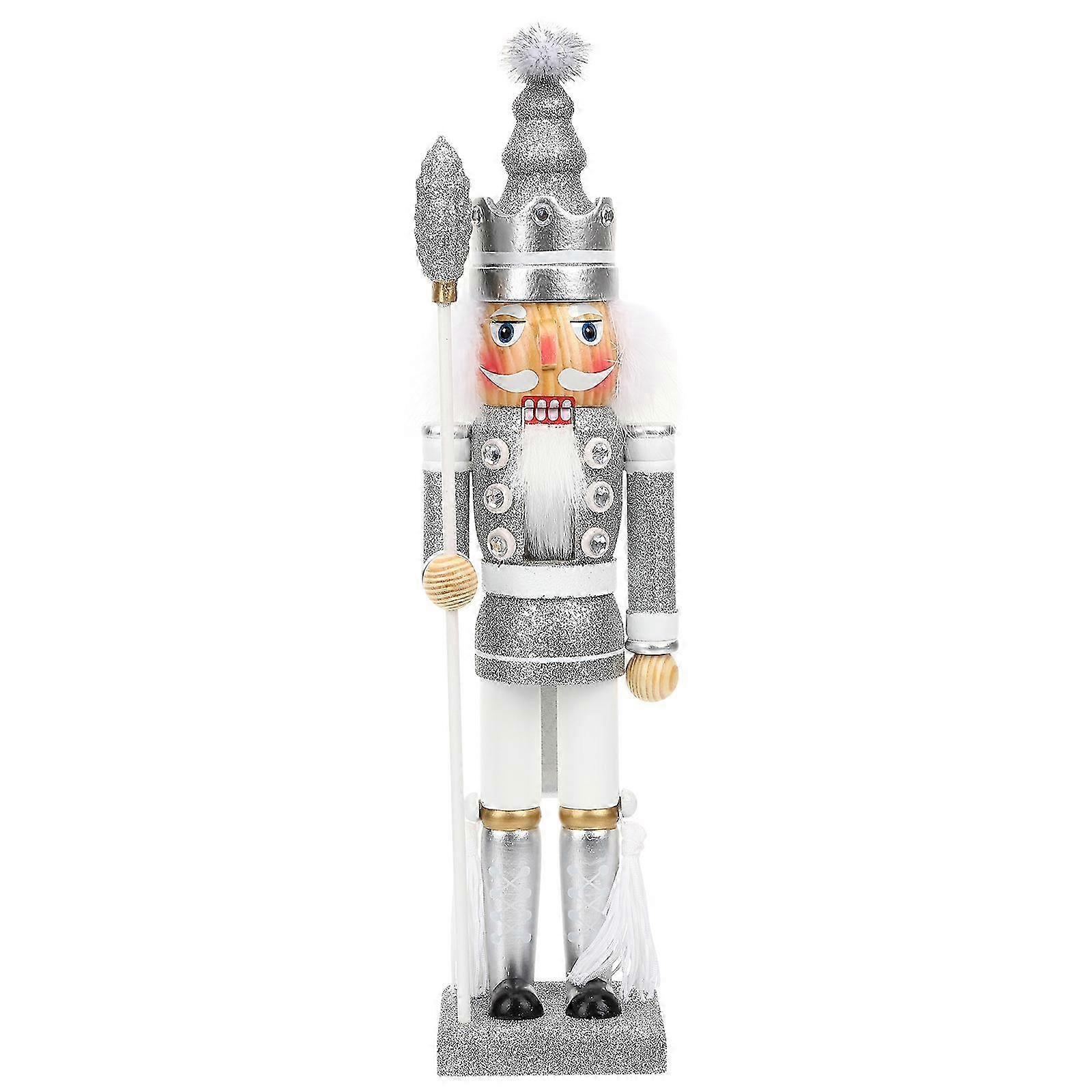Christmas Nutcracker Decor Wooden Nutcracker Figure compatible with Decor Silver