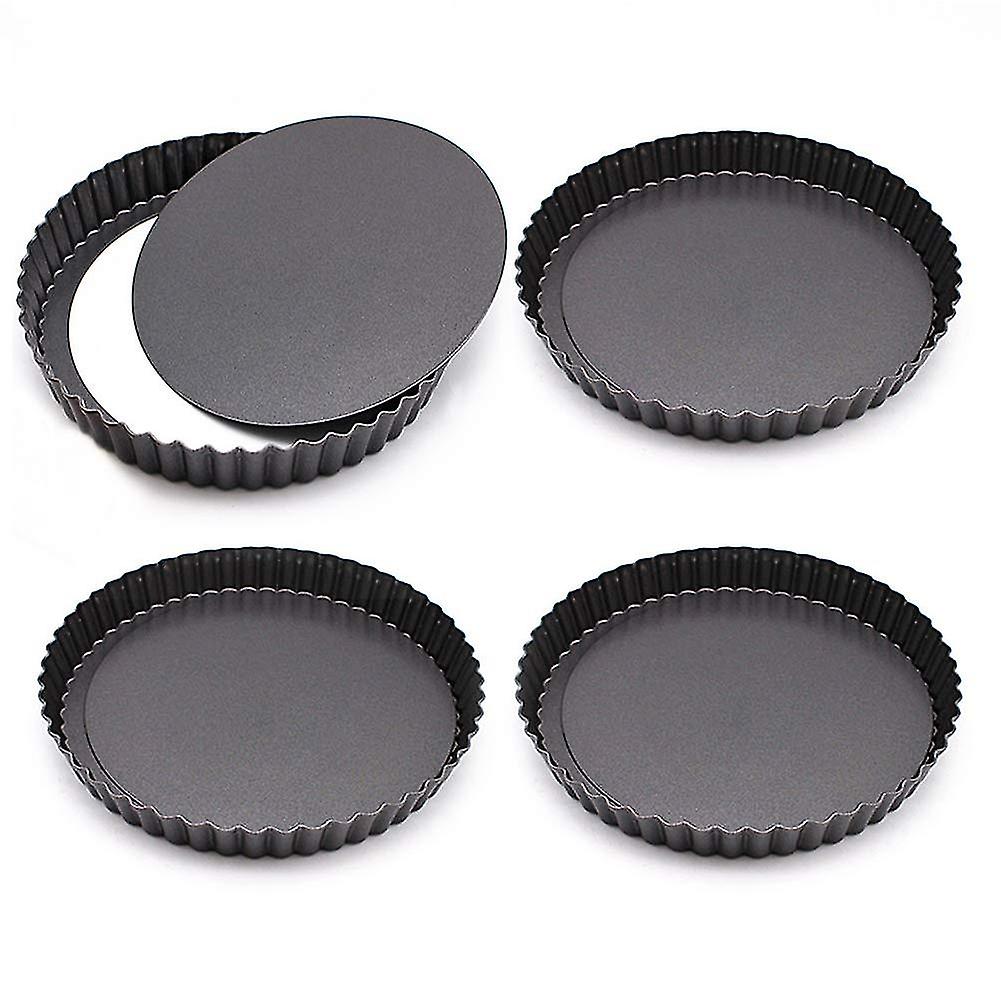 4 Pack Tærte Pan, Mini Non-stick 4 Tommer Tærte Dåser Sort Runde Tærte Quiche Pan aftagelige Bund For Pie, Pizza