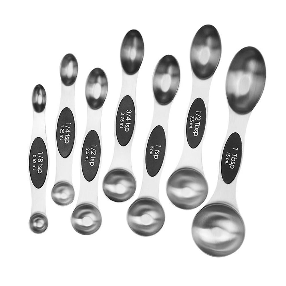 Magnetic Measuring Spoons Set, Dual Sided, Stainless Steel, Fits In Spice Jars, Black, Set Of 7