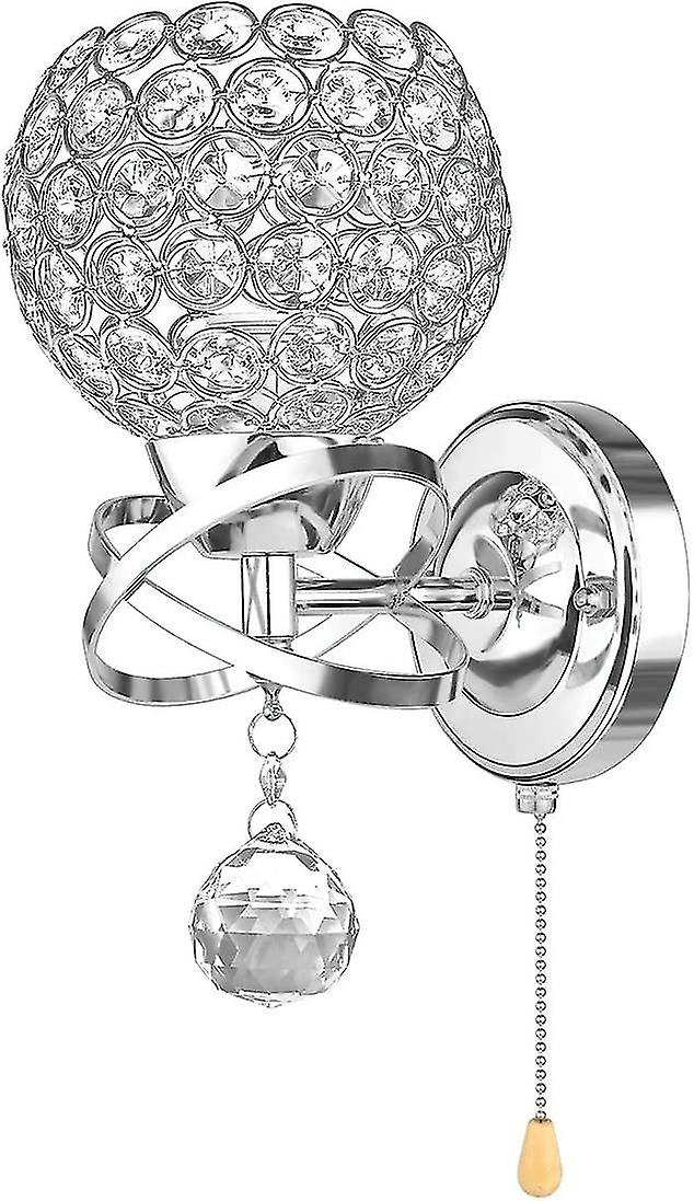 Wall Lamp Modern Style Crystal Wall Light With Cord Switch E14 Socket (light Not Included) Silver (1 Pack)