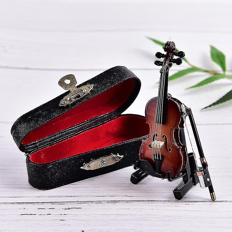 Mini Instrument De Musique Miniature Violon Modèle En Bois Avec Support Et Case_om JU