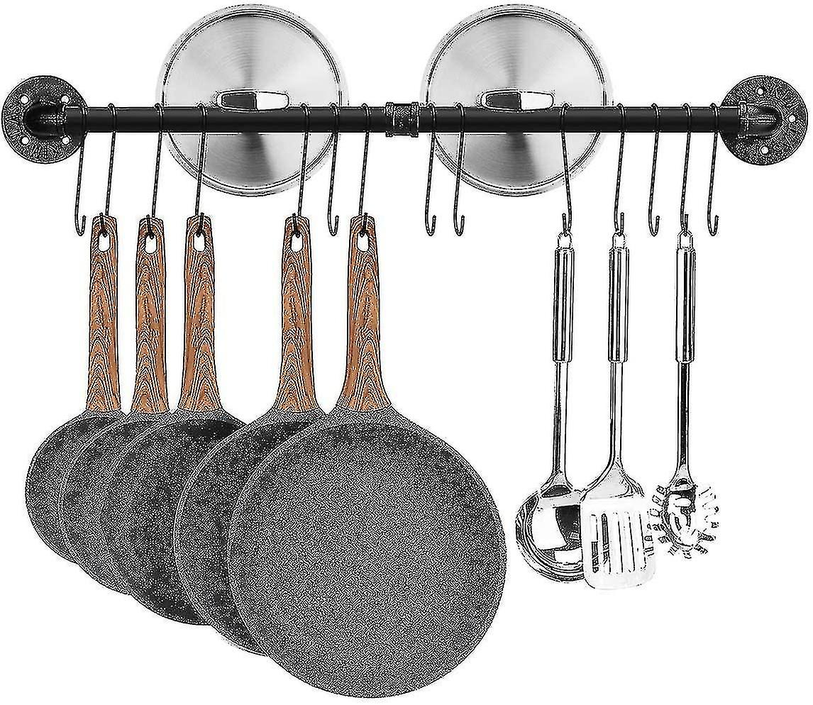 Industrial Kitchen Bar, 80cm Kitchen Wall Mounted Pot Rack, Iron Pot Rack With 14 Hooks For Utensils, Pans High Quality