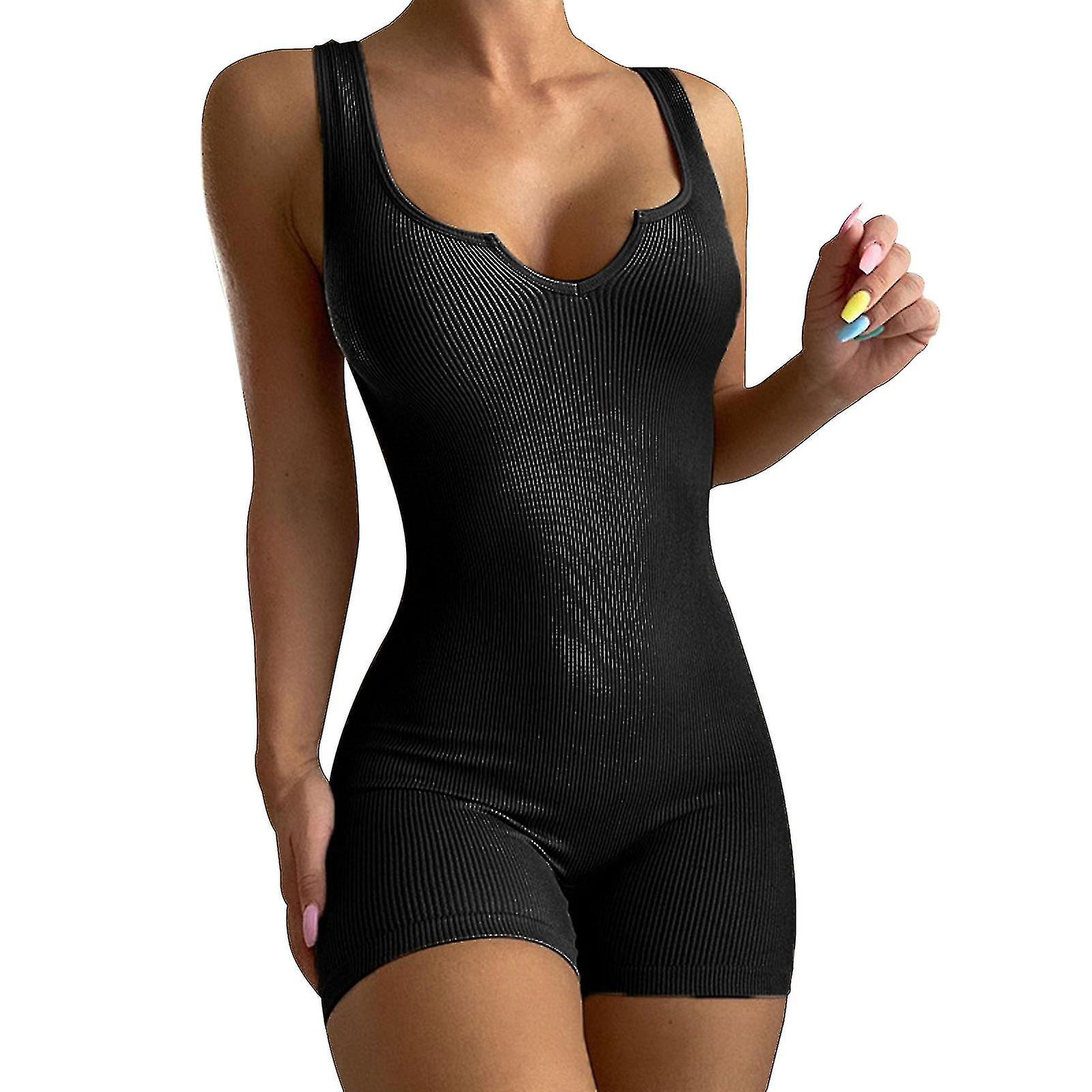 Womens Tights Jumpsuit Shorts Yoga Sweatpants, Tummy Control Bodycon Stretch Clothing,s-l