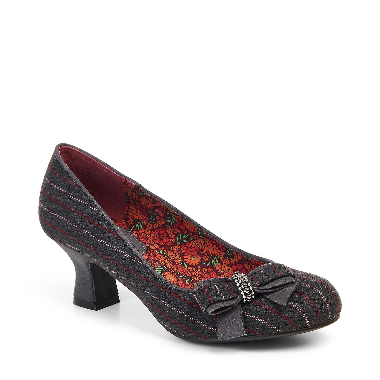 Ruby Shoo Isla Grey Pinstripe Mid Heel 