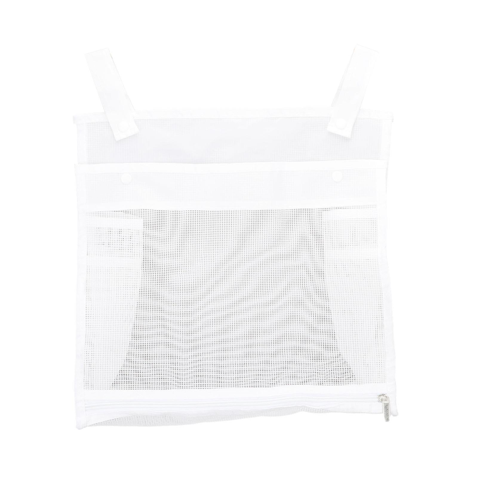 White Bath Toy Storage Bag with Snap Button & Zipper – Large Mesh Organizer