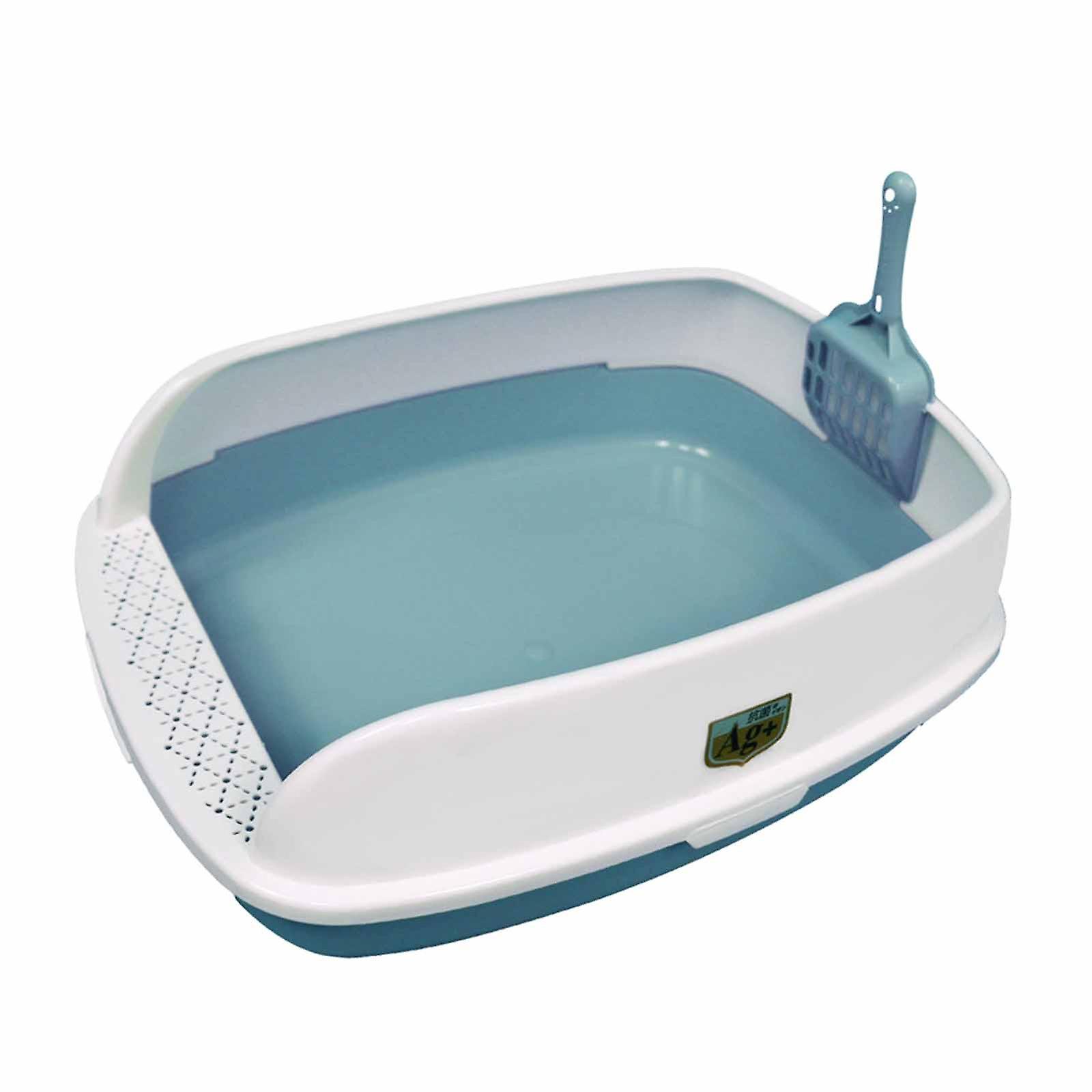 Cat Litter Box Semi Open Kitty Portable Deep Loo with Scoop Cat Potty Toilet Blue