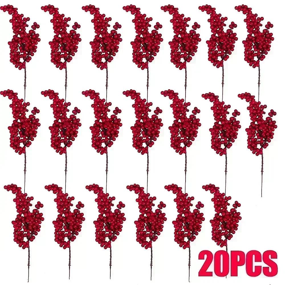 1/20Pcs Artificial Berries Christmas Decoration Red Berry Branches For Xmas Tree Party Home Table Ornaments Red Fruit Wreath