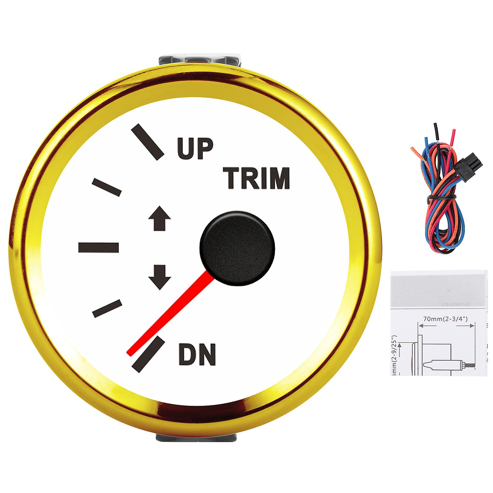 Boat Trim nce Gauge Meter IP67 Waterproof with Red Backlight 52mm Ship Yacht MarineWhite Dial Gold Cover