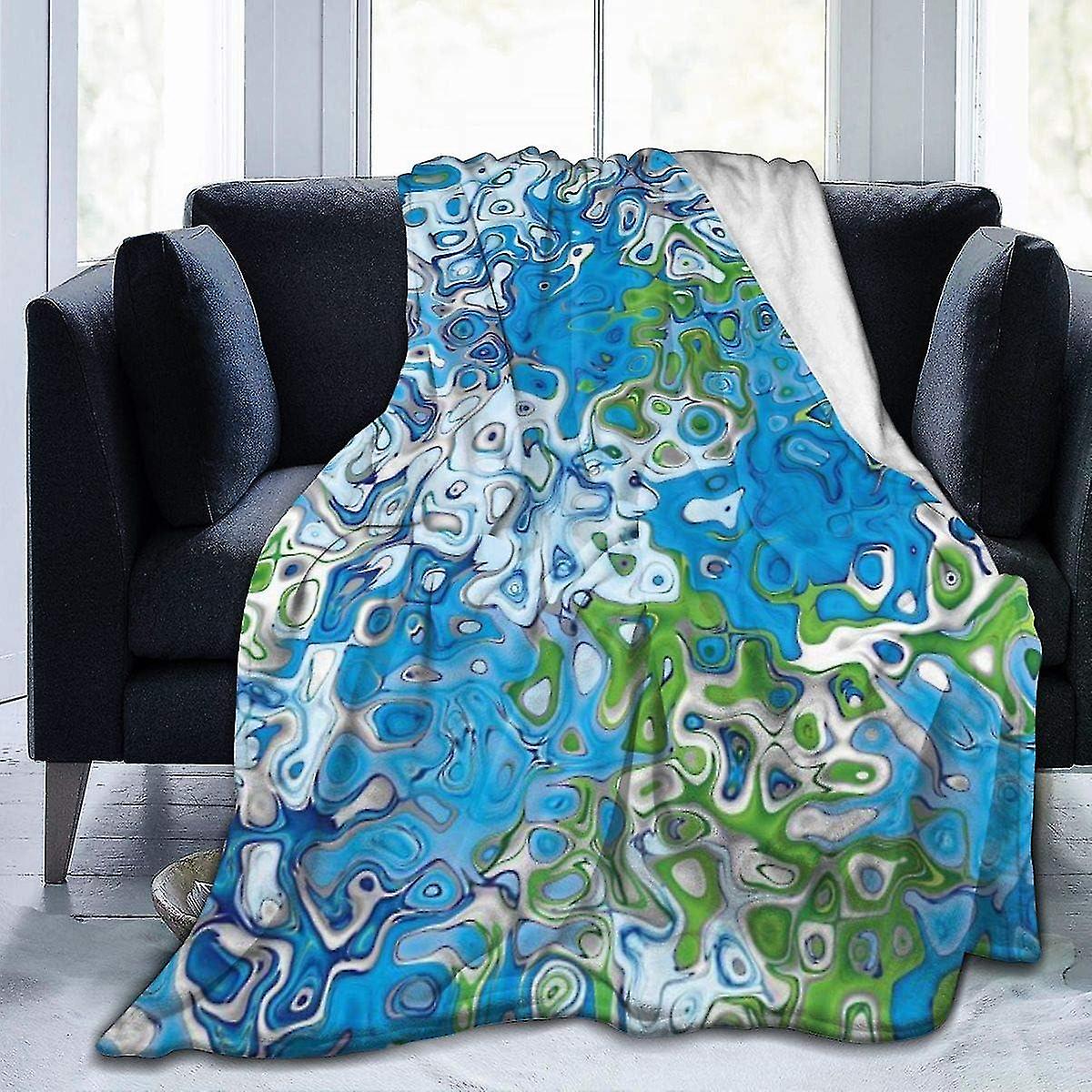 Ultra-soft Micro Fleece Blanket,blue Green Wave Patterns Stitched Edge Cozy Blankets,plush Thermal Portable Carpet For Bed Couch Sofa