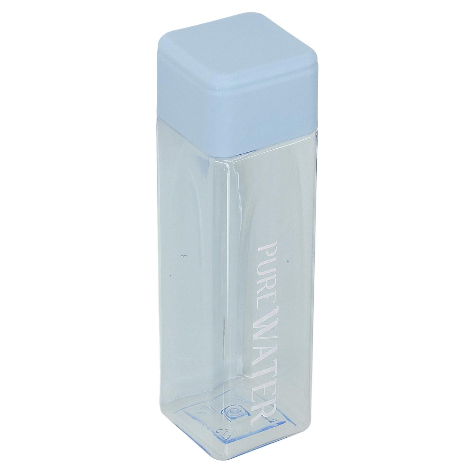 500ml 17oz Water Bottle Transparent Portable Letter Printed Drinking Water Bottle with Wrist Rope Blue 