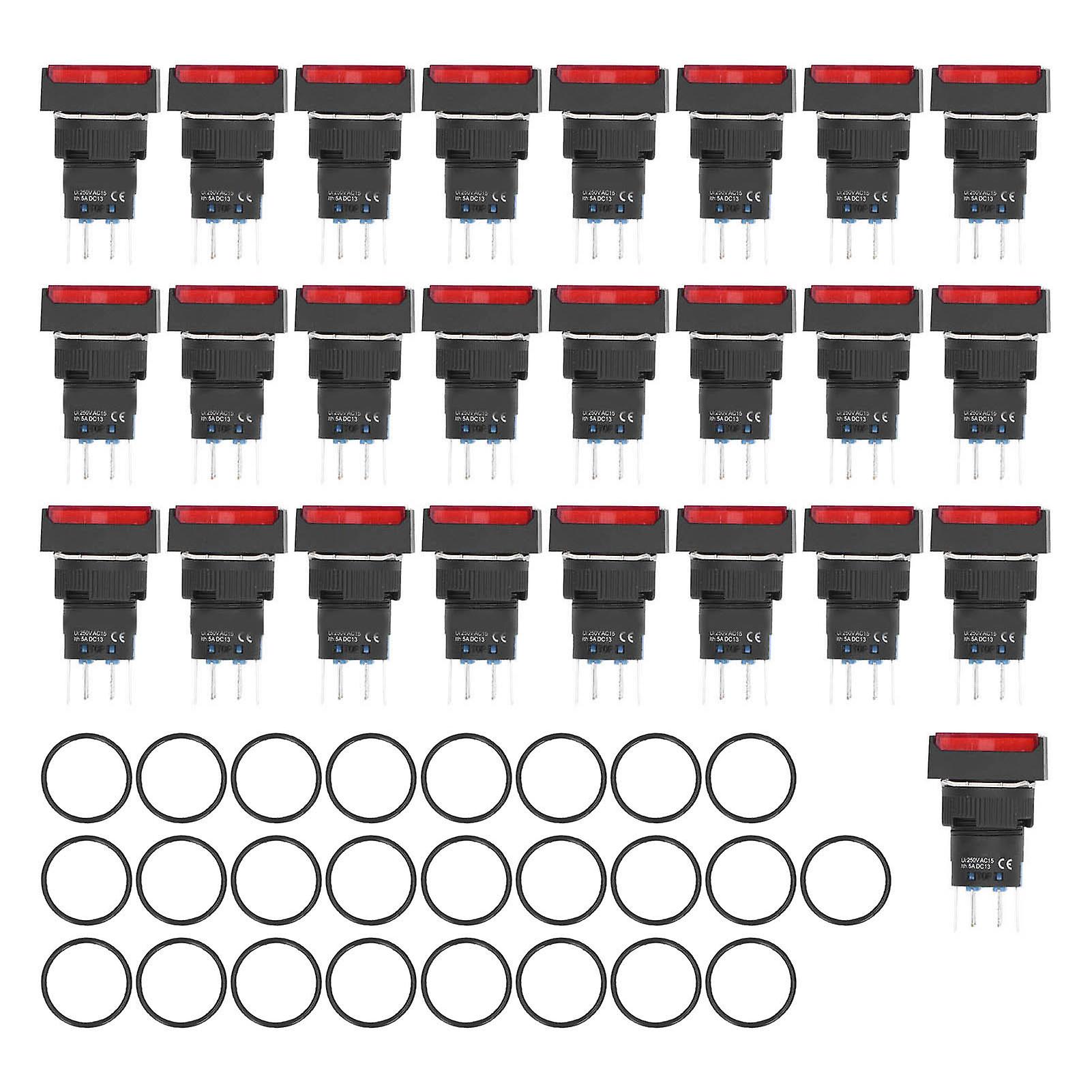25PCS BEMLA1622DSJ 16mm Red Rectangle Momentary Push Button Switches - Self-Locking, Lit