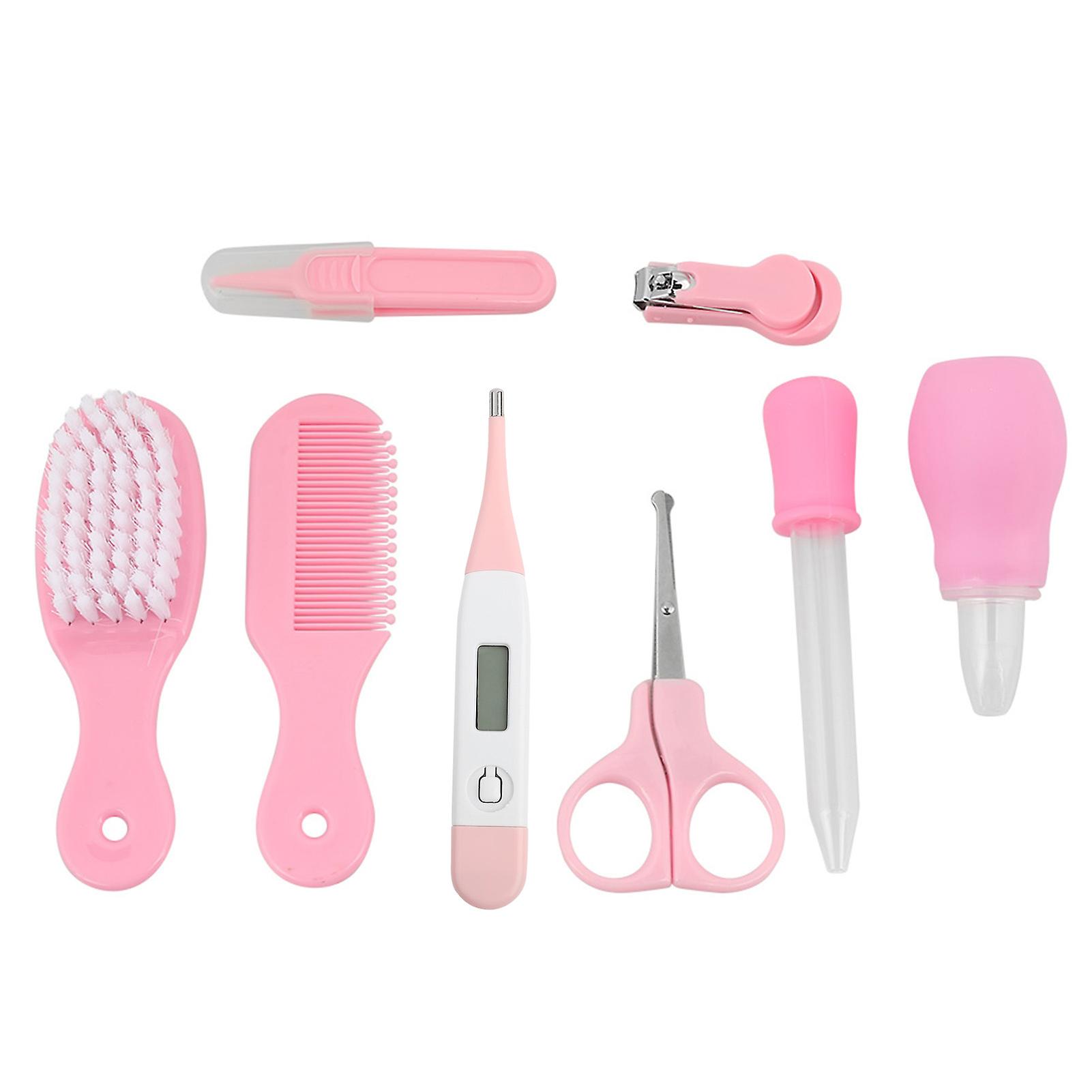 Baby Manicure Set, 8 Pieces, Nail Clippers, Scissors, Hairbrush, Comb, Practical and Daily, Pink