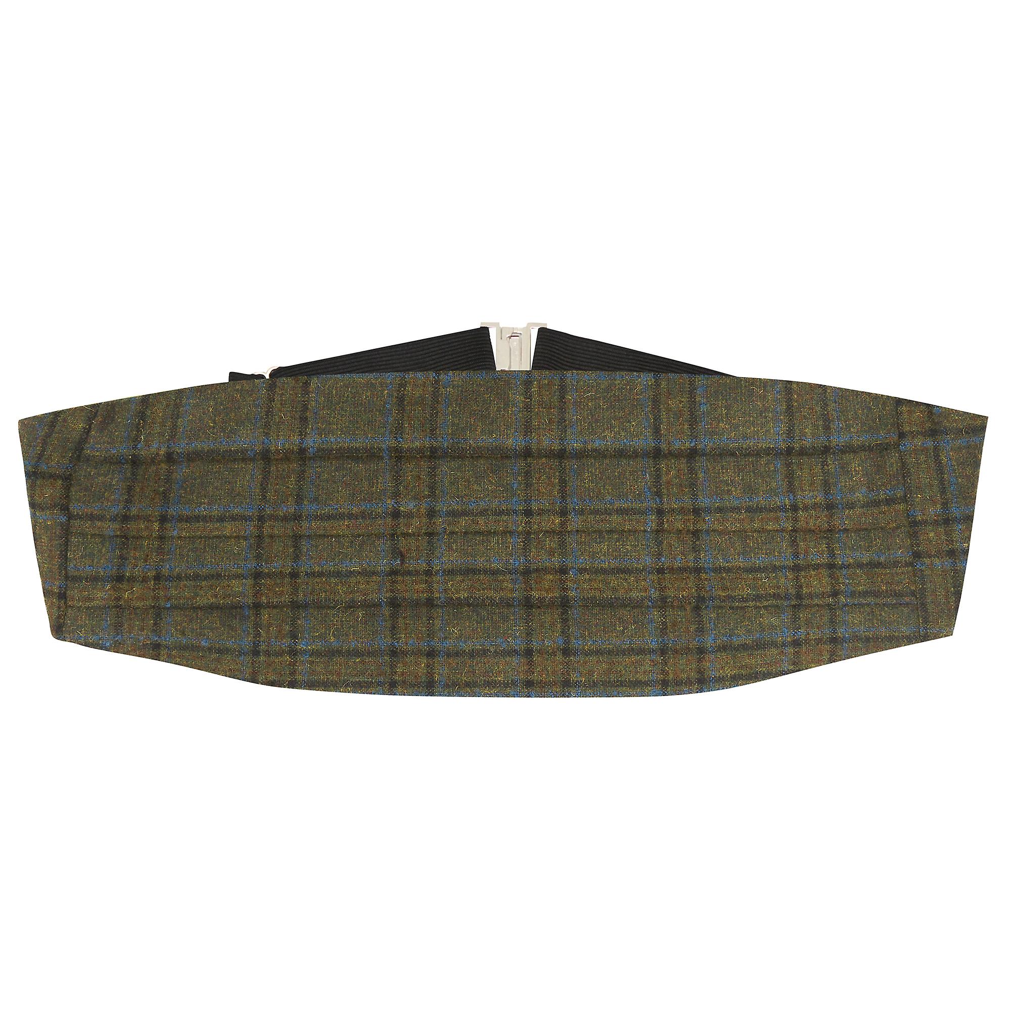 Olive Green & Brown Check Cummerbund