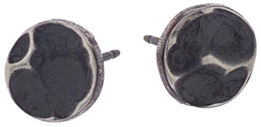 Ti2 Titanium Planished 7mm Stud Earrings - Black