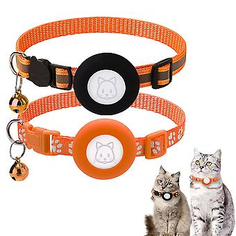 Breakaway Airtag Cat Collar, Reflective Apple Air Tag Cat Collar with Bell and Waterproof Airtag Holder Case GPS Pet Tracker Collar(Orange)