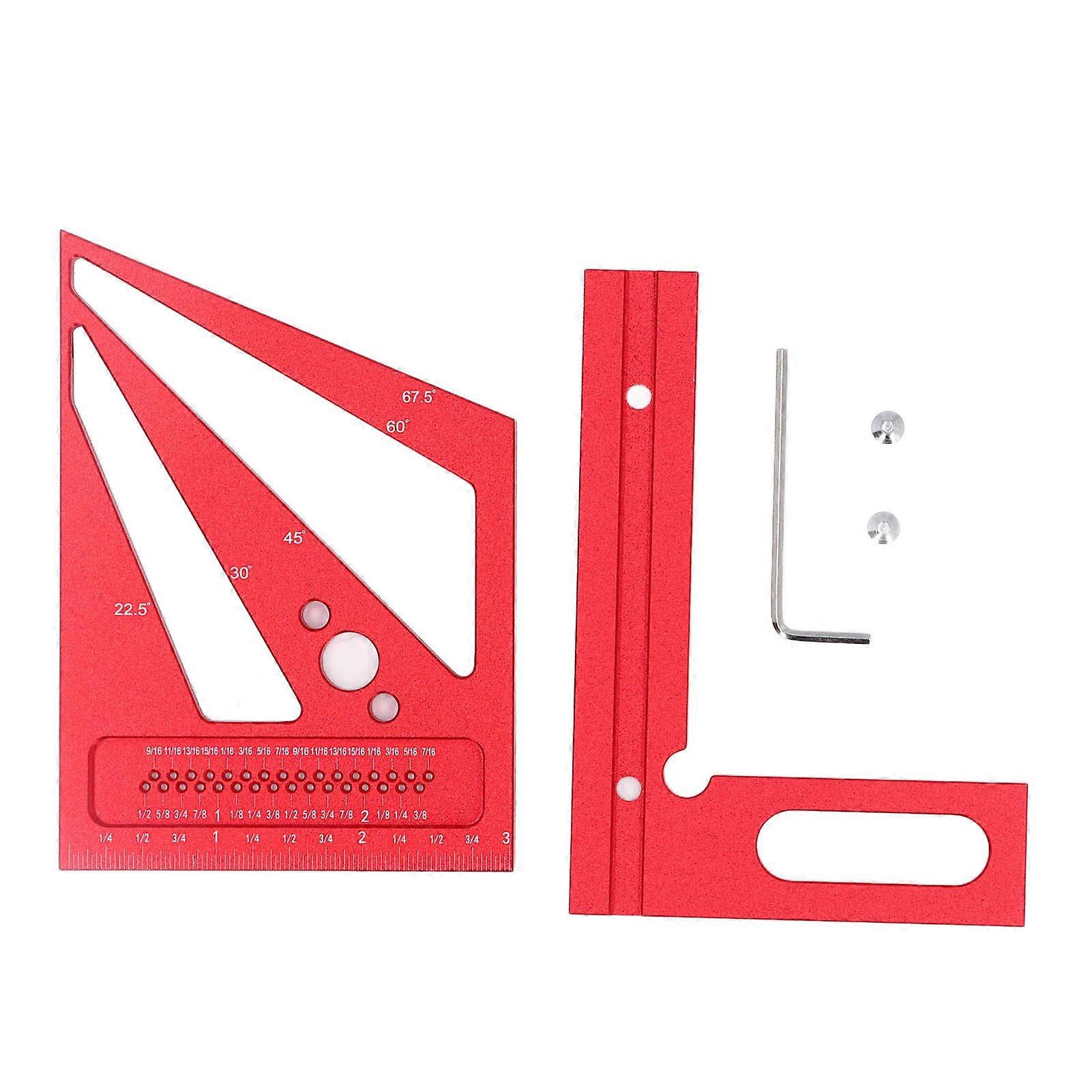 Multifunctional Aluminum Alloy Woodworking Square Ruler for Angle Measuring, Scribing and Marking Red
