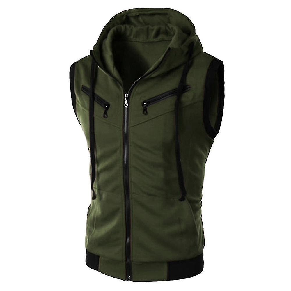Erkekler Fermuar Up Kolsuz Gilet Kapüşonlu Kapüşonlu Yelek Sweatshirt Ceket Yelek Üst Yj51-2