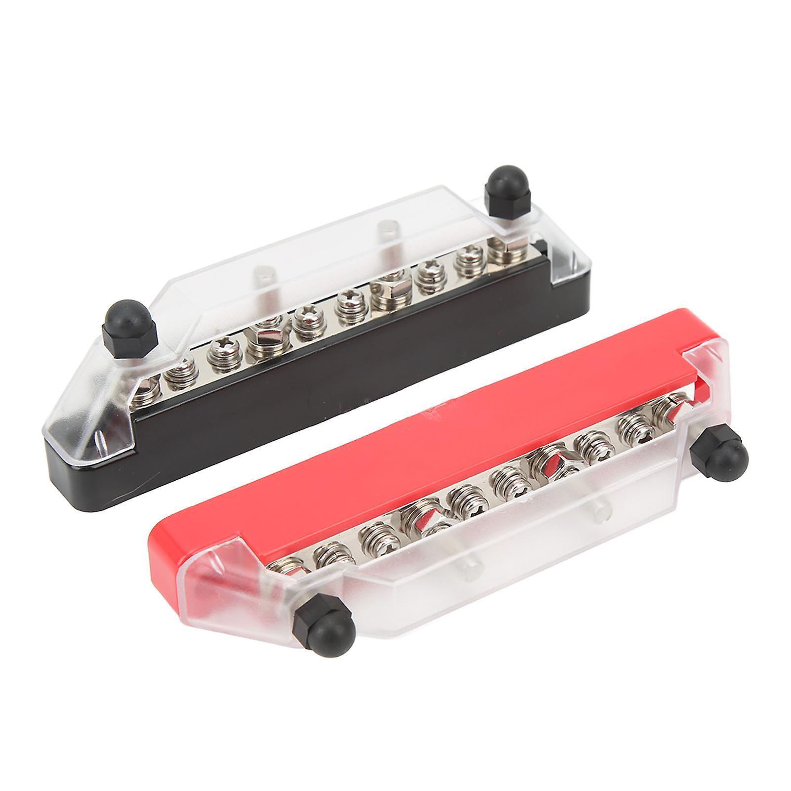 BB46P-38 Busbar 4 x 3/8 Studs 6 x #8 Screw Terminals, Red & Black Pair