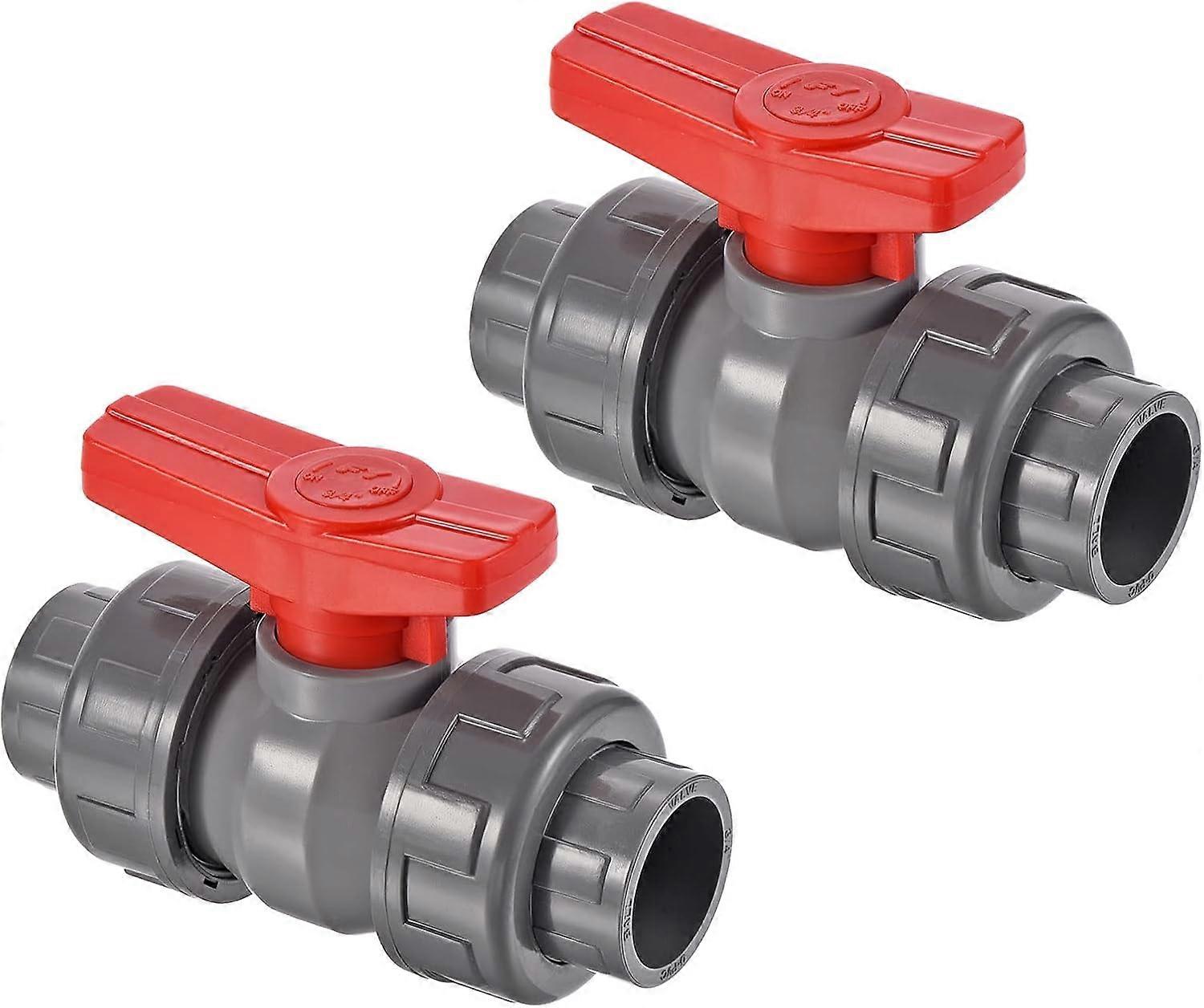 25mm ID Double Union Ball Valve, 2 Pack PVC Socket Type Shut-off Valve Switch for Water Flow Control, Gray