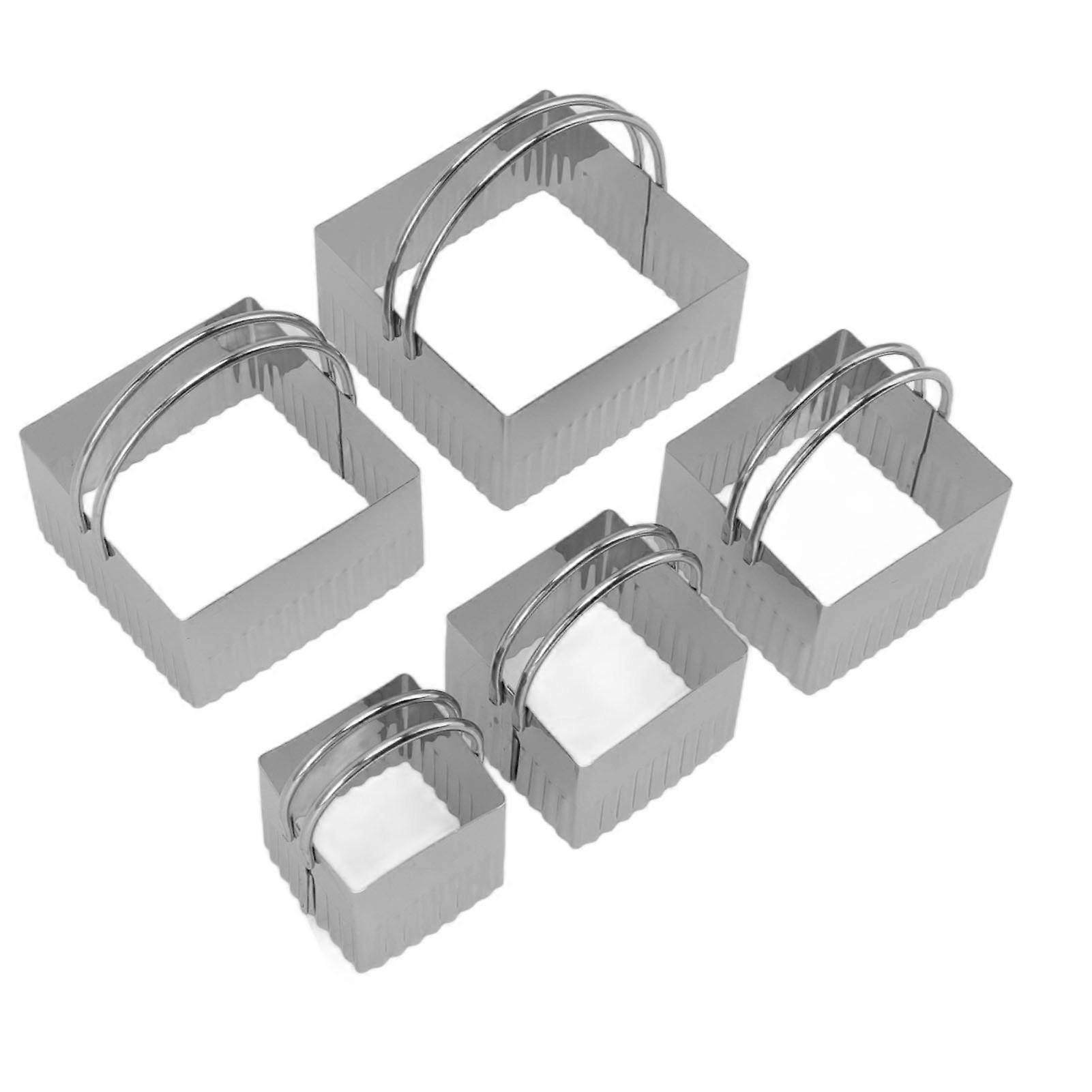 5 Pcs Cookie Cutters Set with Handle Stainless Steel Biscuit Mould for Baking Cooking Alentine Day Quadrate
