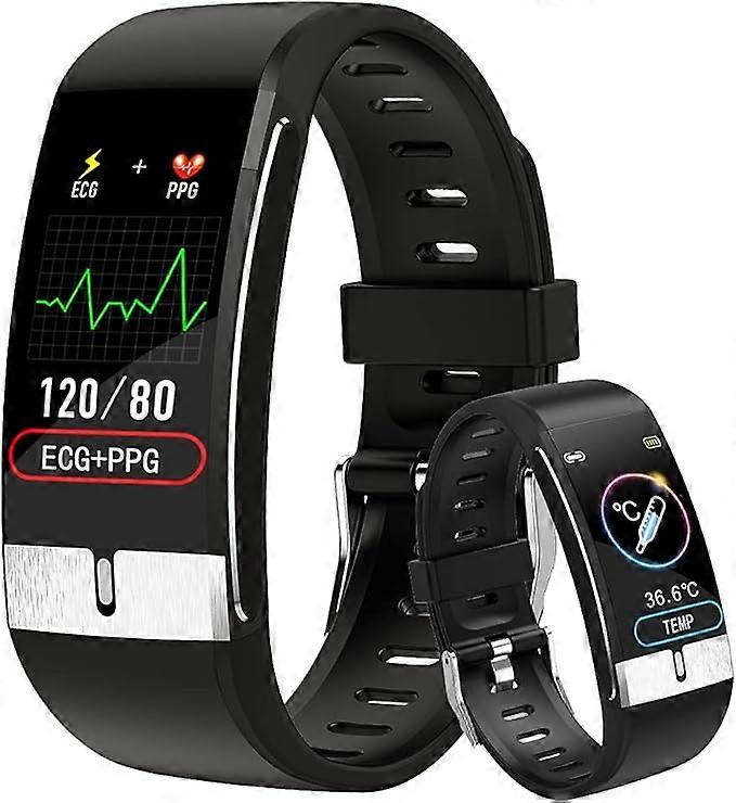 ECG smart watch (black), IP68 waterproof fitness tracker, with temper
